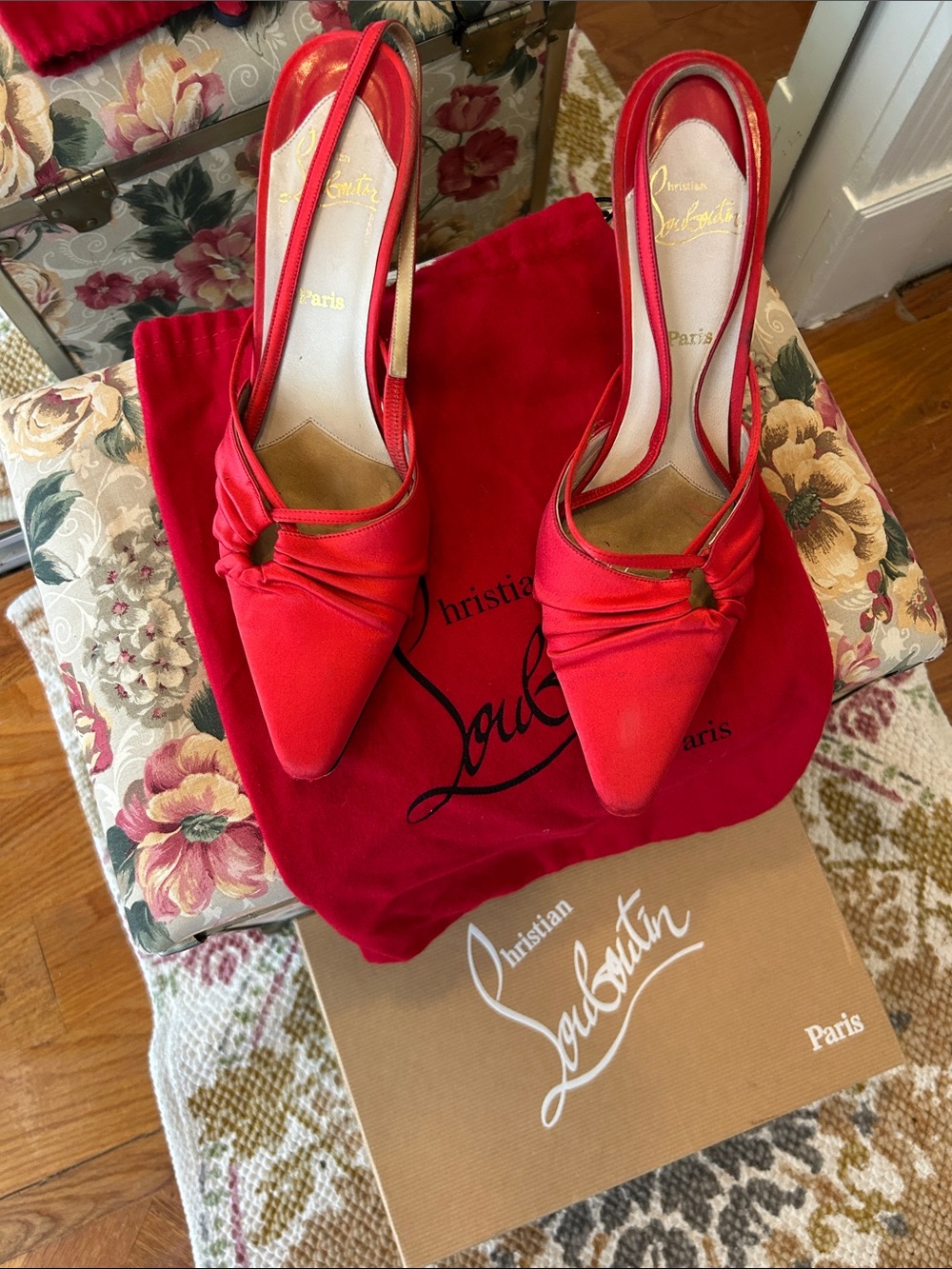 Satin red Louboutin vintage heels